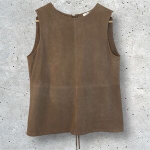 Tyler Böe Brown Sleeveless Lambskin Open Tie Back Top